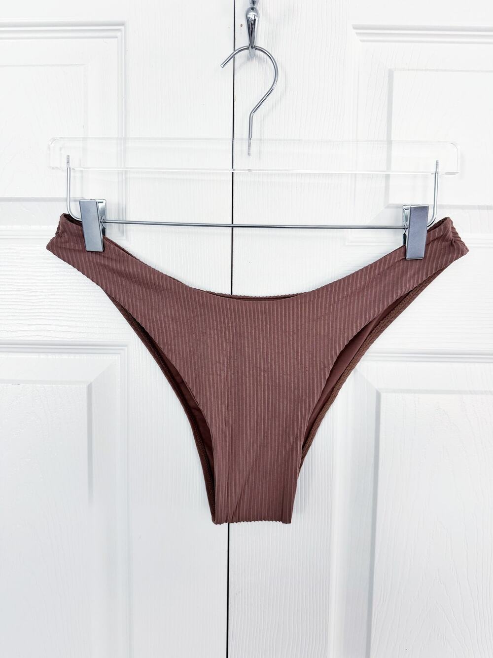 Monday Swimwear Byron Bikini Bottom Size V Brown Ribbed Cheeky Mid Rise Resort